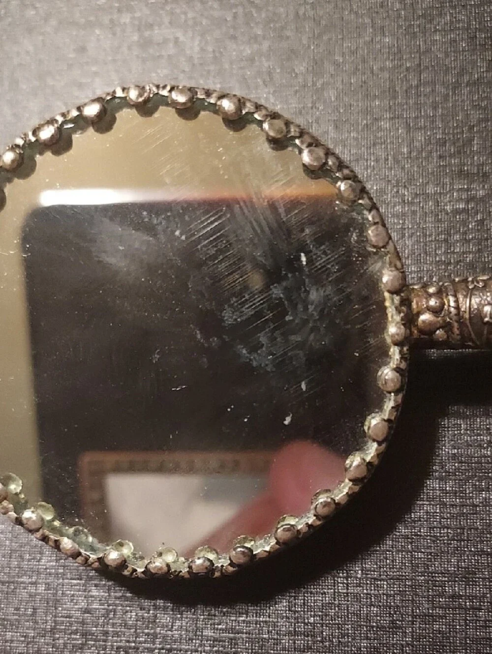 Vintage Chinoiserie Jade Handle Dragon Mirror Carnelian Silver Vanity Antique - Picture 6 of 12